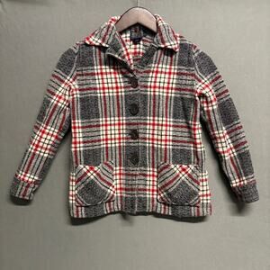 Pendleton Wool Plaid Jacket Red Gray Kid’s Shacket Size Medium Striped